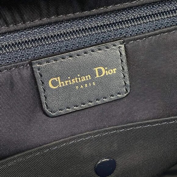 Auth DIOR/ChristianDior Double Saddle Bag - Navy Cream Jacquard Leather Handbag - Picture 14 of 15